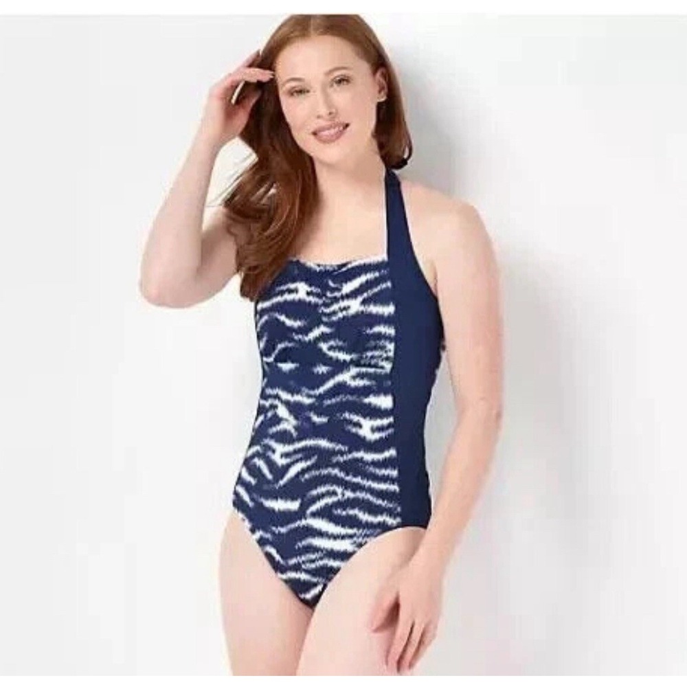 AmberNoon II by Dr. Erum Ilyas UPF SwimSuit Navy Halter Neck Tie‎ 20W